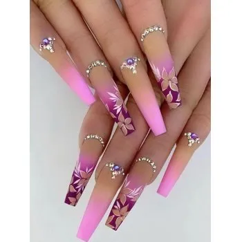 24 uñas postizas largas florales degradadas.