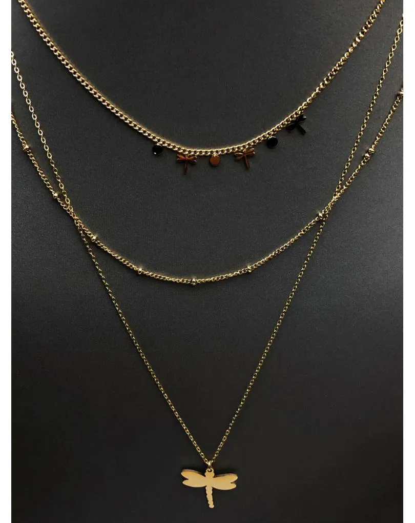 CADENAS MUJER DORADAS TRIPLE CON LIBELULA, MODA