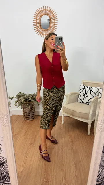 Falda denim leopardo marrón