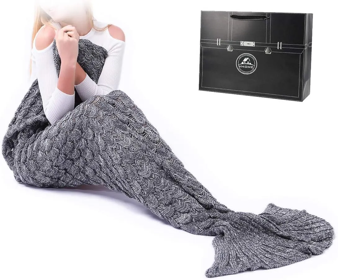 VHOME Adultos Manta de Cola de Sirena Regalos - Personalizado Mujer Señoras Niña Novia Hecho a Mano de Punto Manta Sofá Cálida p